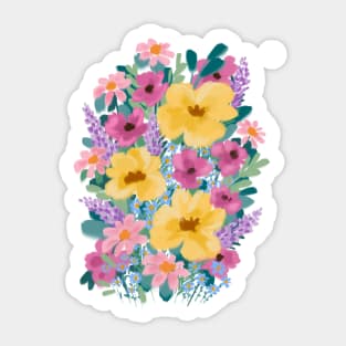 Pink, Yellow And Purple Abstract Wild Flowers Illustration Sticker